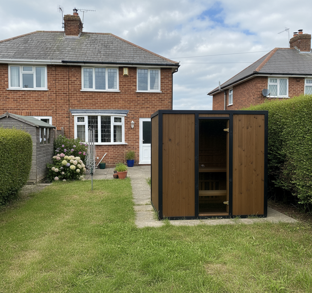 Helppokäyttöinen pihasauna takapihalla - kaupunkiympäristöön sopiva sauna